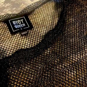 Mesh Riot girl top size small .Black and gold